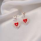 Faux Pearl Alloy Heart Dangle Earring 1 Pair - E1938 - Silver Needle - Love Heart - Red - One Size