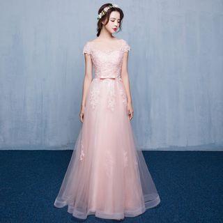 Embellished Cap-sleeve Sheath Evening Gown