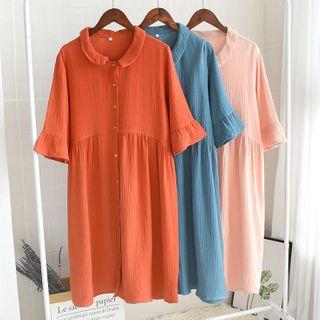 Buttoned Short-sleeve A-line Sleep Dress