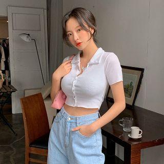 Collared Slim-fit Cropped Cardigan