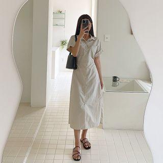 Cuffed-sleeve Band-back Shirtdress