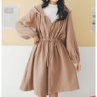 Plain Tie-waist Hooded Jacket Yellow - One Size