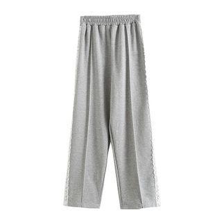 High-waist Lace-panel Wide-leg Sweatpants