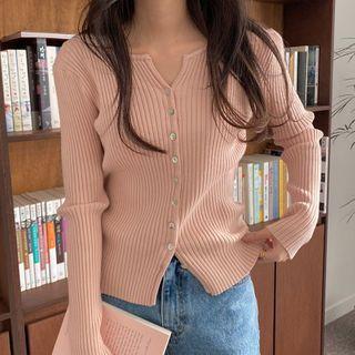 Long-sleeve Plain Ribbed Cardigan