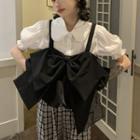Puff-sleeve Shirt / Ribbon Camisole Top