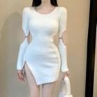 Cutout Mini Knit Sheath Dress White - One Size