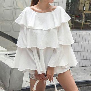 Bell-sleeve Ruffle-tiered Top