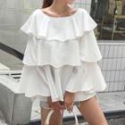 Bell-sleeve Ruffle-tiered Top