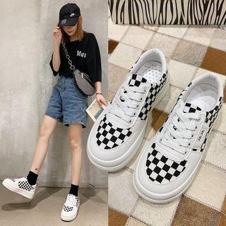 Check Panel Lace Up Sneakers