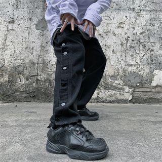 Side-button Wide-leg Jeans