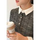 Contrast-collar Tweed Blouse Black - One Size