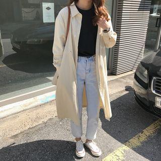 Buttoned Long Light Jacket Beige - One Size