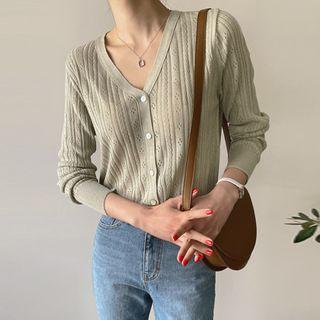 Pointelle-knit Ribbed Cardigan