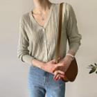 Pointelle-knit Ribbed Cardigan
