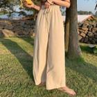 Smocked-waist Wide-leg Linen Pants