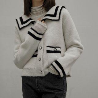 Sailor-collar Fluffy Knit Jacket