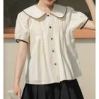 Short-sleeve Collar Contrast Trim Blouse Almond - One Size