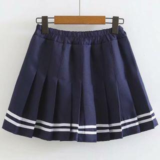 Striped Pleated Mini A-line Skirt