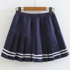 Striped Pleated Mini A-line Skirt