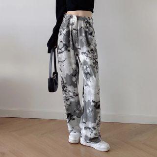Printed High Waist Straight Leg Jeans