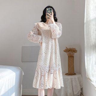 Long-sleeve Collar Midi Mermaid Lace Dress