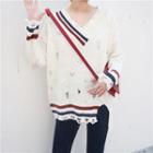 Slit Asymmetric Distressed V-neck Sweater