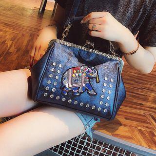 Elephant Applique Kiss-lock Crossbody Bag