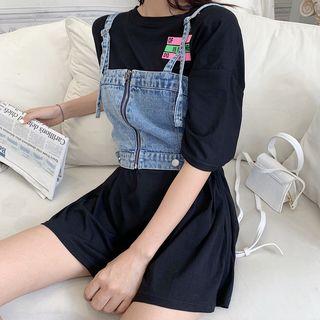 Slim-fit Denim Cropped Sleeveless Top As Figure - One Size