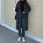 Plaid Woolen Coat Black - One Size
