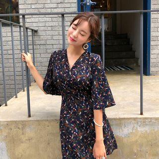 Wrap-front Flared Floral Minidress