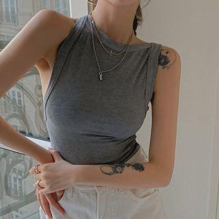 Sleeveless Open-back Plain Top