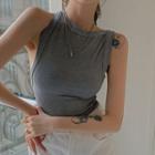 Sleeveless Open-back Plain Top