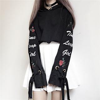 Embroidered Bow Long-sleeve Hoodie