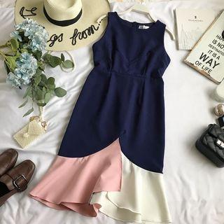 Color Block Mermaid Sleeveless A-line Dress