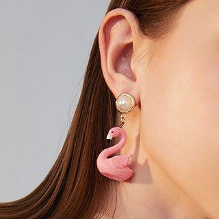 Resin Flamingo Faux Pearl Dangle Earring 1 Pair - As Shown In Figure - One Size
