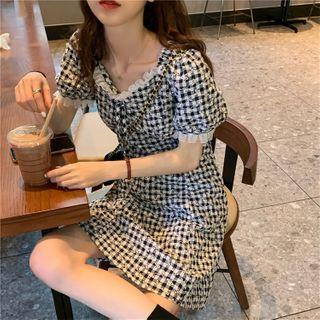 Short-sleeve Check Slim-fit Dress