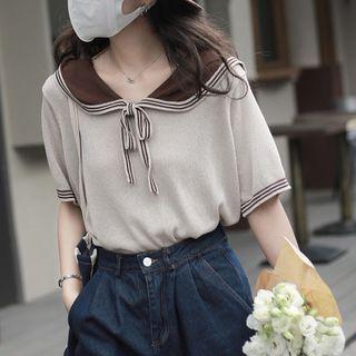 Short-sleeve Knit Top Coffee - One Size