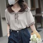 Short-sleeve Knit Top Coffee - One Size