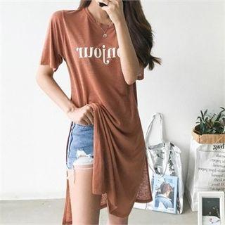 Lettering Linen Blend T-shirt Dress