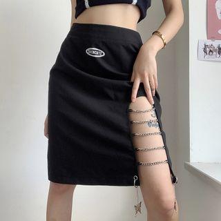Chained Slit Fitted Skirt