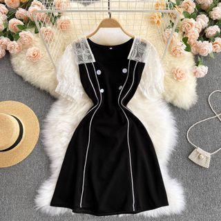 Lace Puff-sleeve Panel Dress