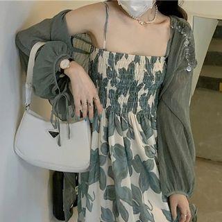 Lantern-sleeve Drawstring Cardigan
