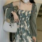 Lantern-sleeve Drawstring Cardigan