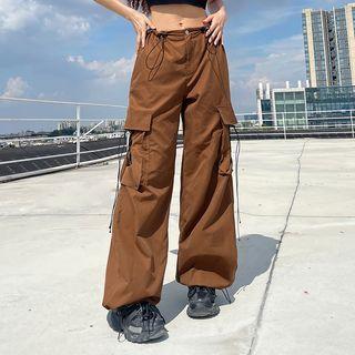 Cargo Drawstring Low-rise Straight-leg Pants