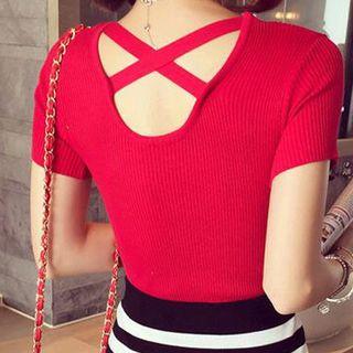 Short-sleeve Cross Back Knit Top