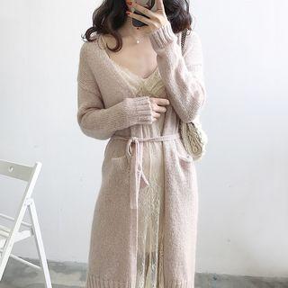 Open-front Coat / Spaghetti Strap Lace Maxi Dress