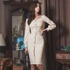 Scoop-neck Long-sleeve Sheath Dress