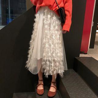 Sheer Overlay A-line Midi Skirt White - One Size