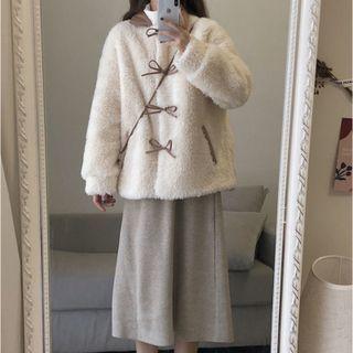 Fleece Ribbon Coat / Midi Skirt