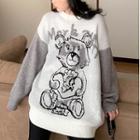 Two Tone Printed Sweater Gray - One Size